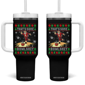 Funny Christmas Bowling Tumbler With Handle Thats Some Bowlshit Xmas Bowler Santa - Print Your Wear