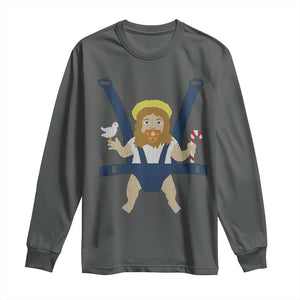 Funny Christmas Baby Jesus Long Sleeve Shirt Xmas Christian Little Boy TS11 Dark Heather Print Your Wear