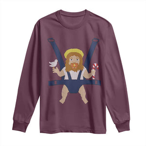 Funny Christmas Baby Jesus Long Sleeve Shirt Xmas Christian Little Boy TS11 Maroon Print Your Wear