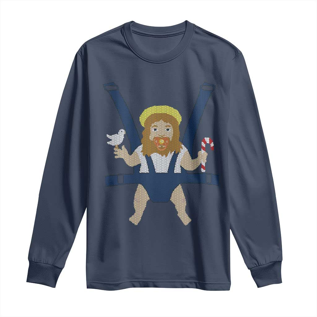 Funny Christmas Baby Jesus Long Sleeve Shirt Xmas Christian Little Boy TS11 Navy Print Your Wear