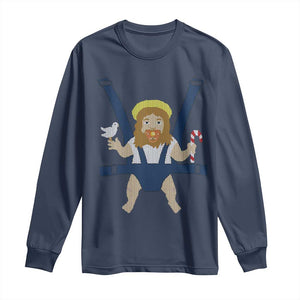Funny Christmas Baby Jesus Long Sleeve Shirt Xmas Christian Little Boy TS11 Navy Print Your Wear