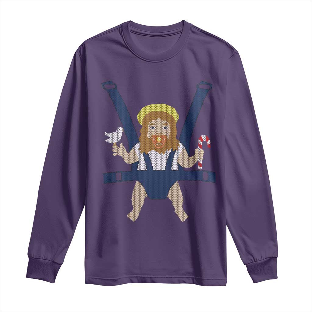 Funny Christmas Baby Jesus Long Sleeve Shirt Xmas Christian Little Boy TS11 Purple Print Your Wear