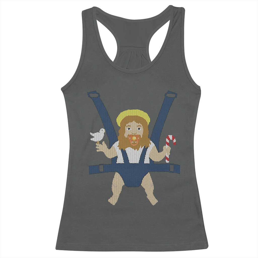 Funny Christmas Baby Jesus Racerback Tank Top Xmas Christian Little Boy TS11 Dark Heather Print Your Wear