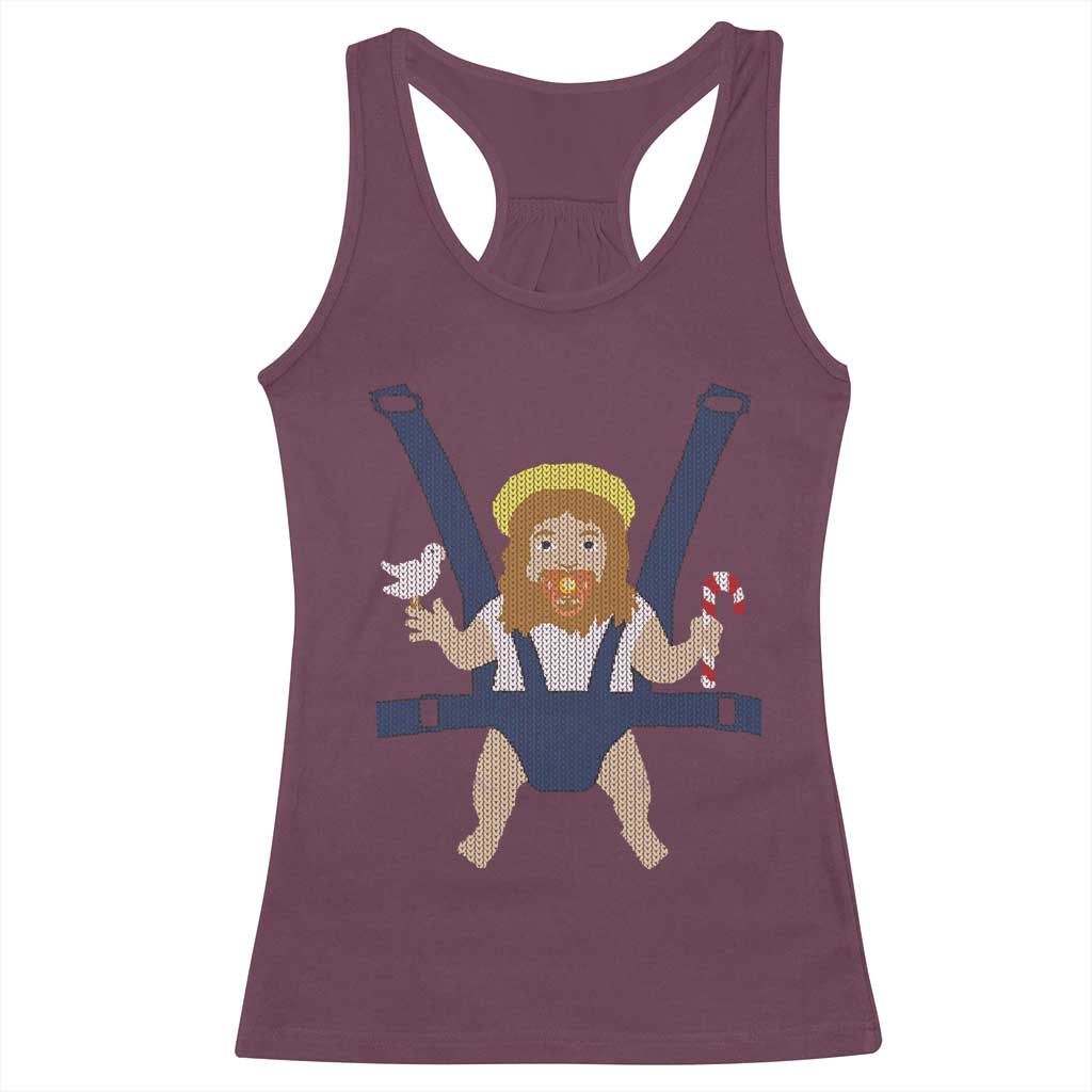Funny Christmas Baby Jesus Racerback Tank Top Xmas Christian Little Boy TS11 Maroon Print Your Wear