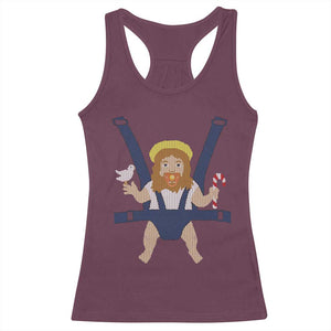 Funny Christmas Baby Jesus Racerback Tank Top Xmas Christian Little Boy TS11 Maroon Print Your Wear