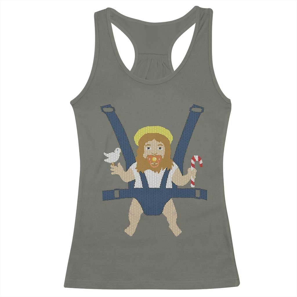 Funny Christmas Baby Jesus Racerback Tank Top Xmas Christian Little Boy TS11 Military Green Print Your Wear