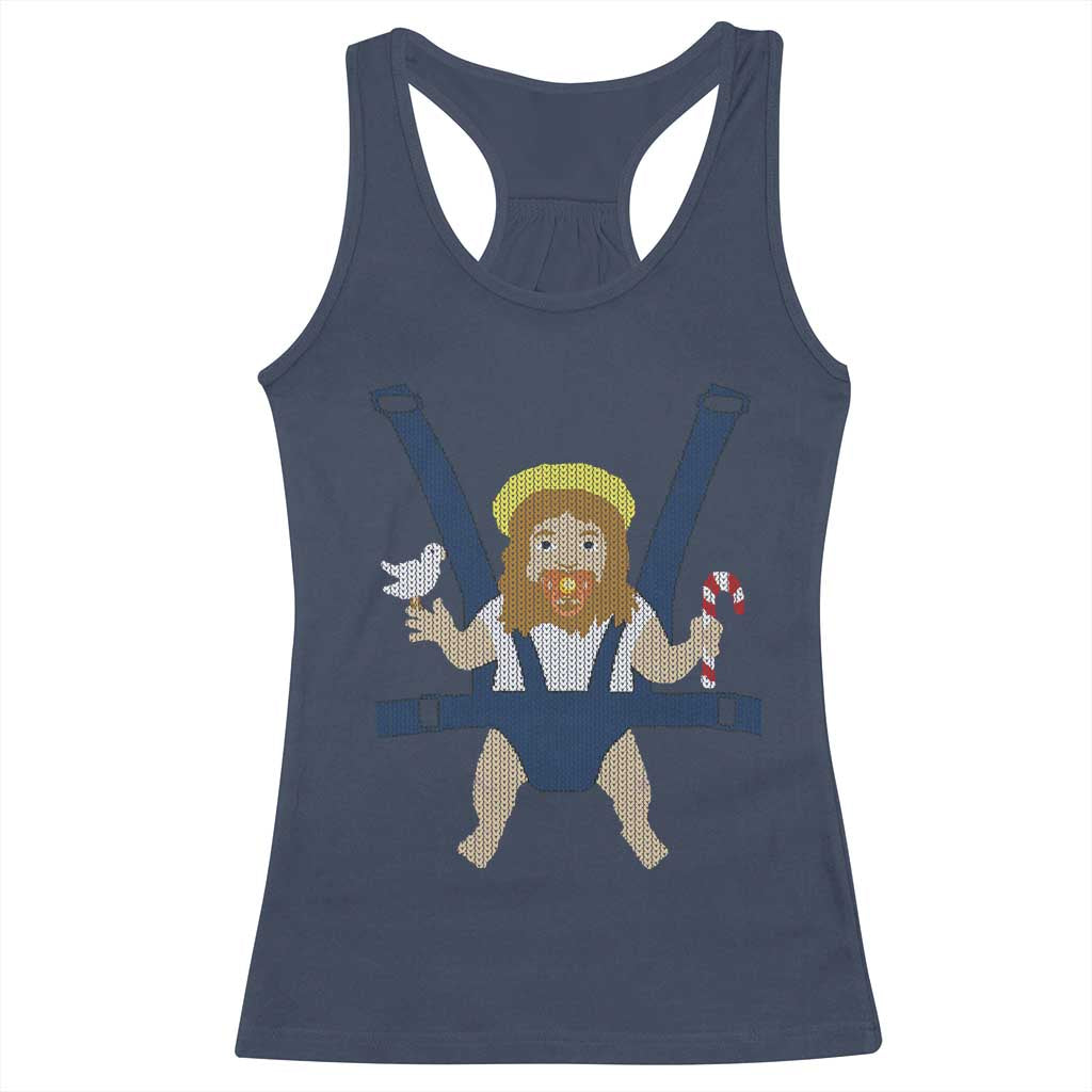 Funny Christmas Baby Jesus Racerback Tank Top Xmas Christian Little Boy TS11 Navy Print Your Wear
