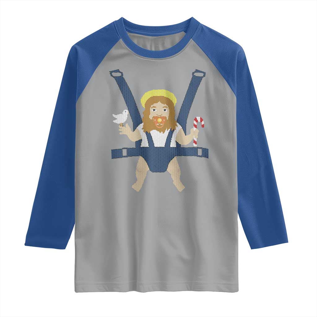 Funny Christmas Baby Jesus Raglan Shirt Xmas Christian Little Boy TS11 Sport Gray Royal Print Your Wear