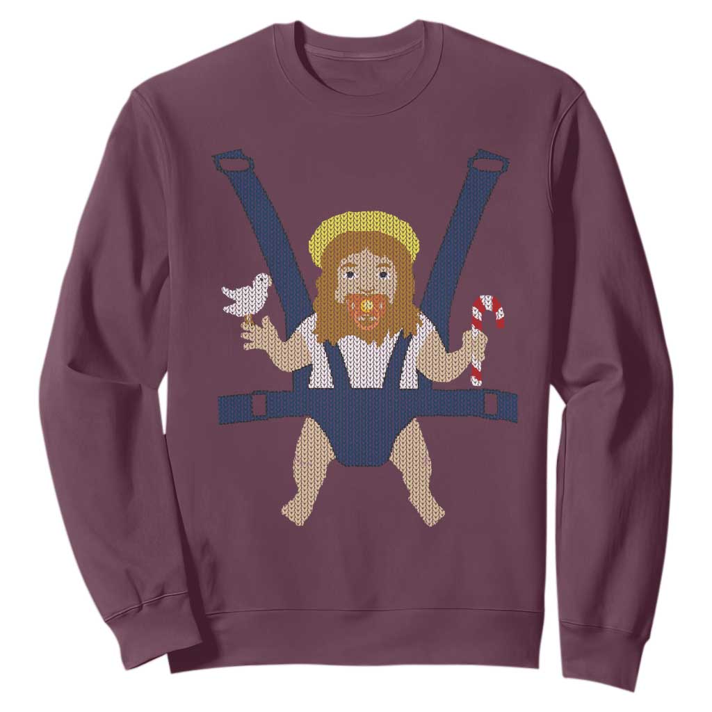 Funny Christmas Baby Jesus Sweatshirt Xmas Christian Little Boy TS11 Maroon Print Your Wear