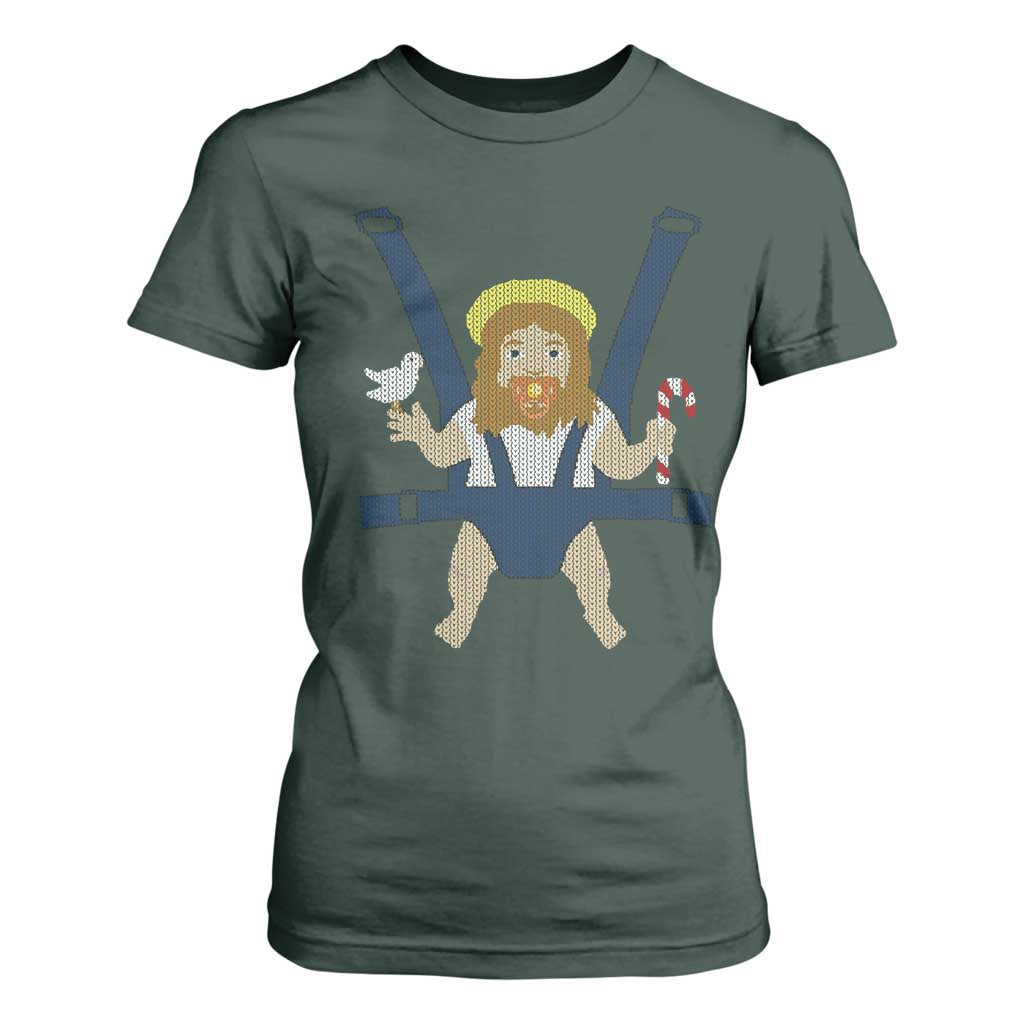 Funny Christmas Baby Jesus T Shirt For Women Xmas Christian Little Boy TS11 Dark Forest Green Print Your Wear