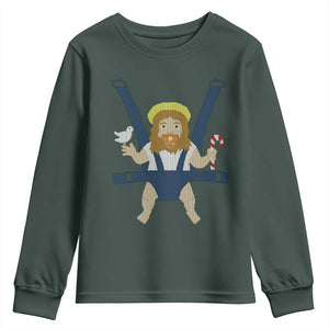 Funny Christmas Baby Jesus Youth Sweatshirt Xmas Christian Little Boy TS11 Dark Forest Green Print Your Wear