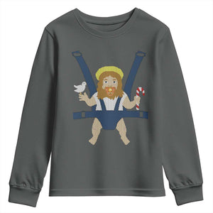 Funny Christmas Baby Jesus Youth Sweatshirt Xmas Christian Little Boy TS11 Dark Heather Print Your Wear