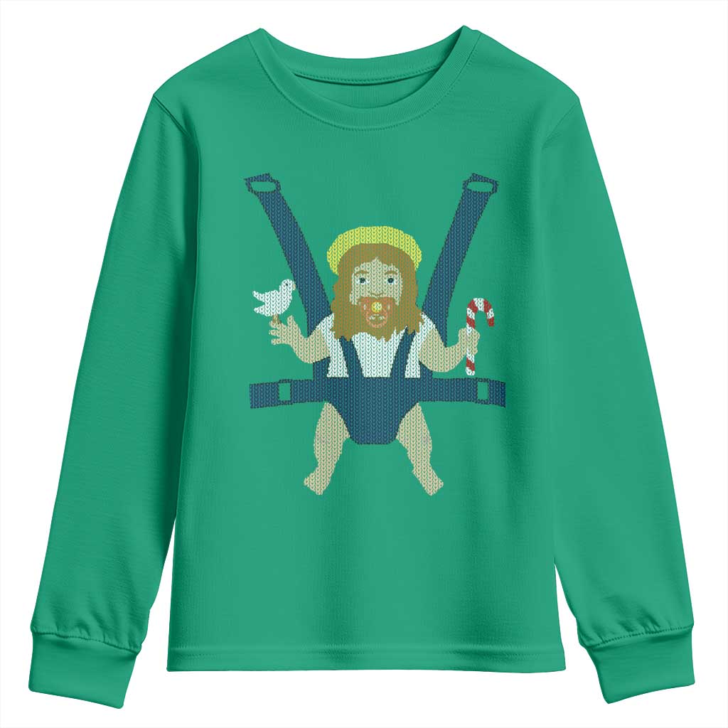 Funny Christmas Baby Jesus Youth Sweatshirt Xmas Christian Little Boy TS11 Irish Green Print Your Wear