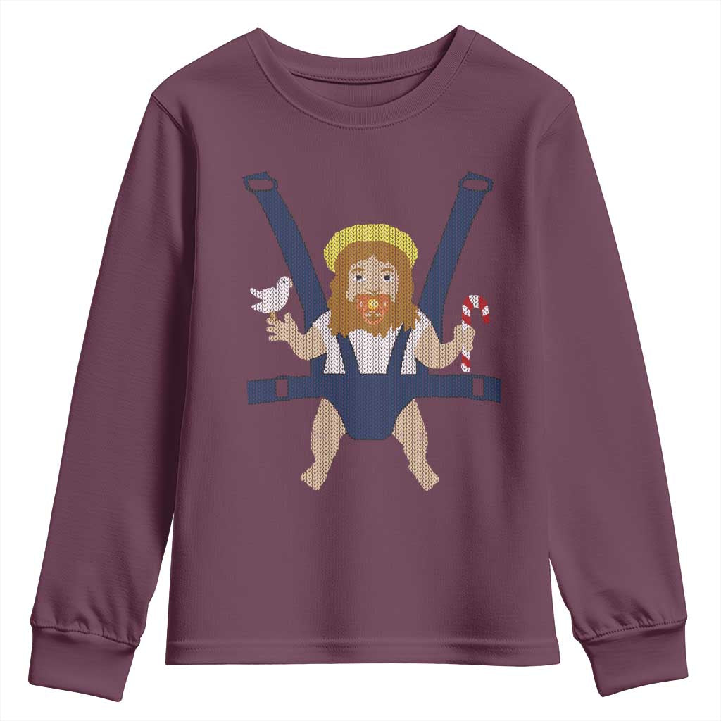 Funny Christmas Baby Jesus Youth Sweatshirt Xmas Christian Little Boy TS11 Maroon Print Your Wear