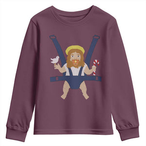 Funny Christmas Baby Jesus Youth Sweatshirt Xmas Christian Little Boy TS11 Maroon Print Your Wear