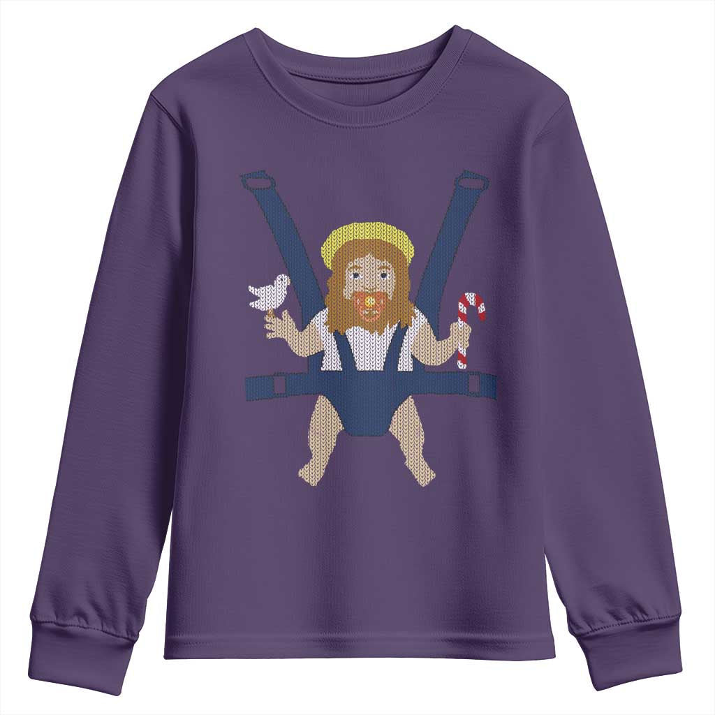 Funny Christmas Baby Jesus Youth Sweatshirt Xmas Christian Little Boy TS11 Purple Print Your Wear