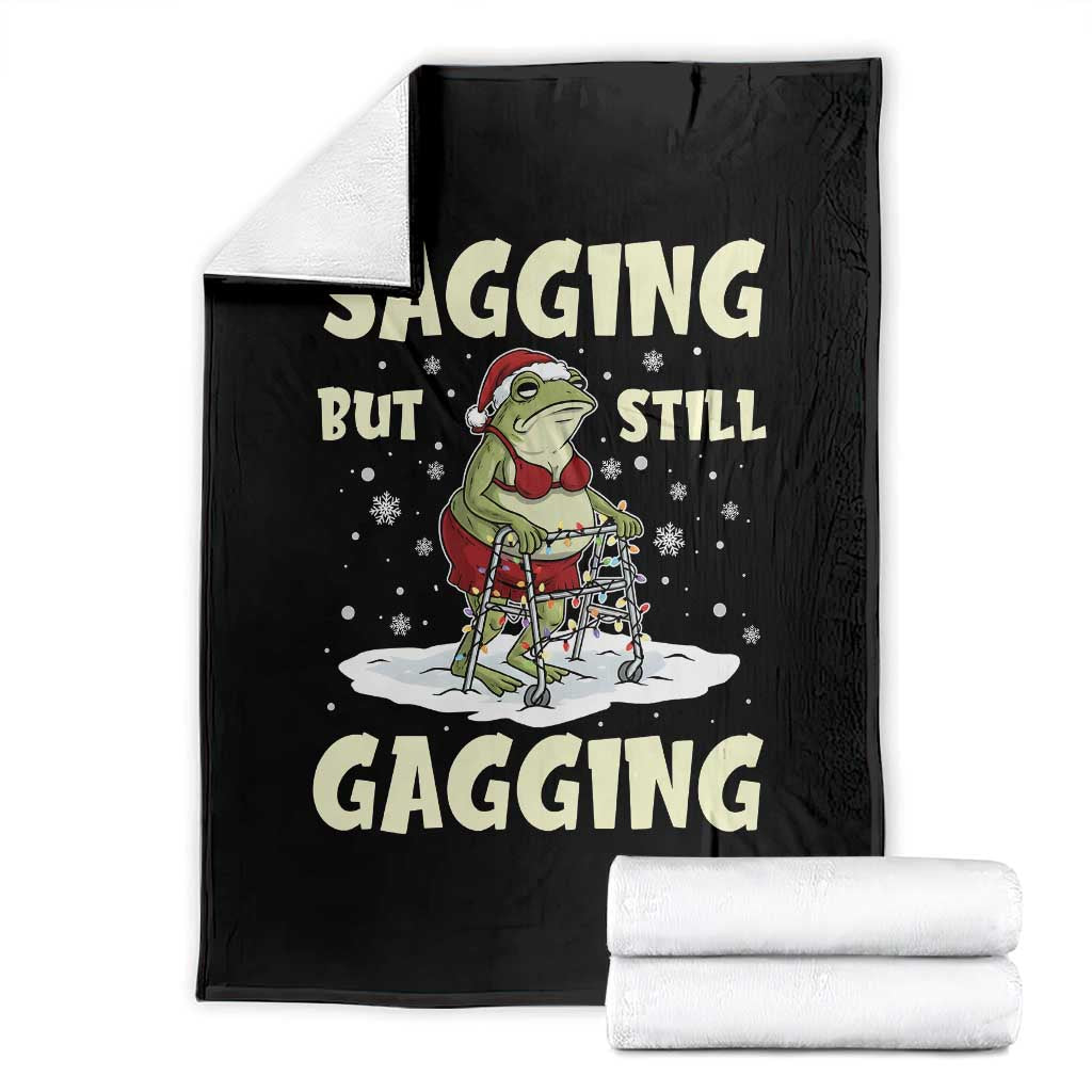 Funny Sagging But Still Gagging Christmas Frog Throw Blanket Funny Cringe Meme Gag Humor TS11 Black Print Your Wear