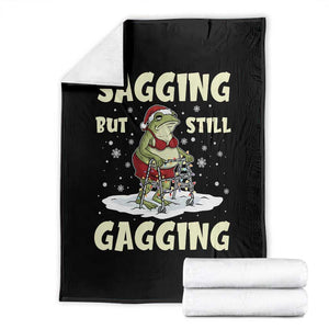 Funny Sagging But Still Gagging Christmas Frog Throw Blanket Funny Cringe Meme Gag Humor TS11 Black Print Your Wear