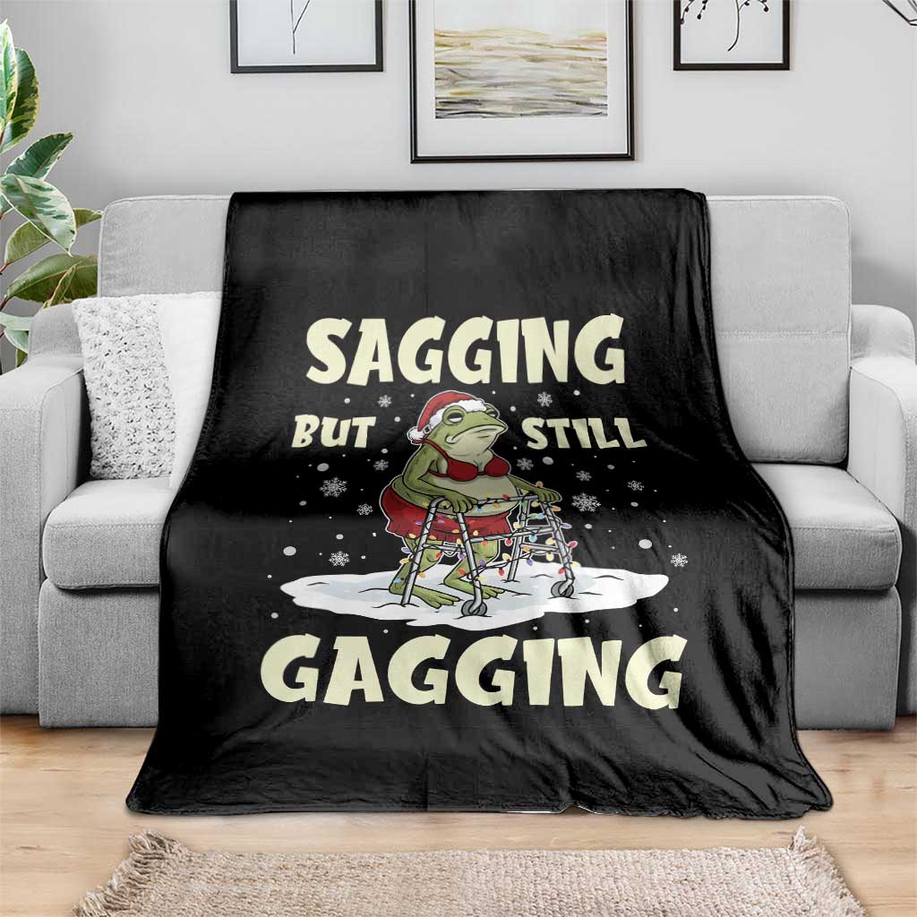 Funny Sagging But Still Gagging Christmas Frog Throw Blanket Funny Cringe Meme Gag Humor TS11 Print Your Wear