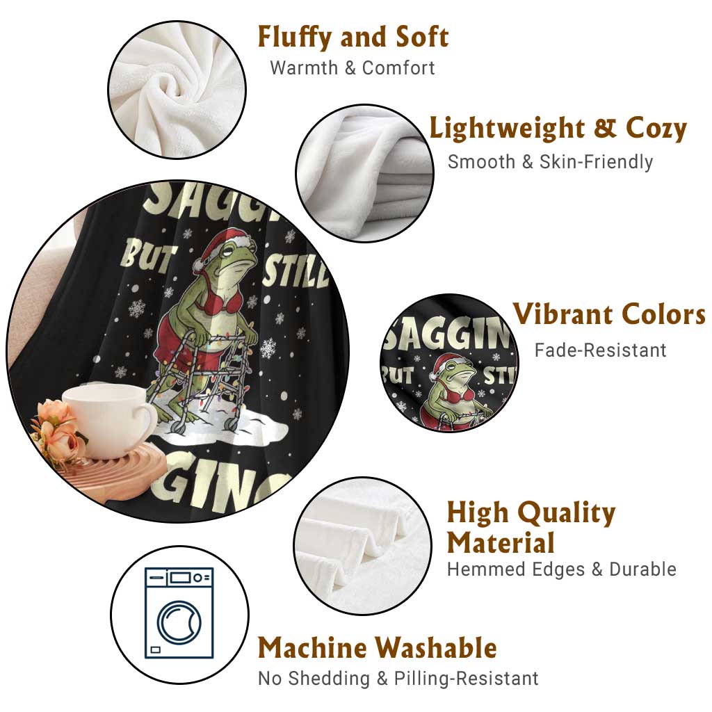 Funny Sagging But Still Gagging Christmas Frog Throw Blanket Funny Cringe Meme Gag Humor TS11 Print Your Wear