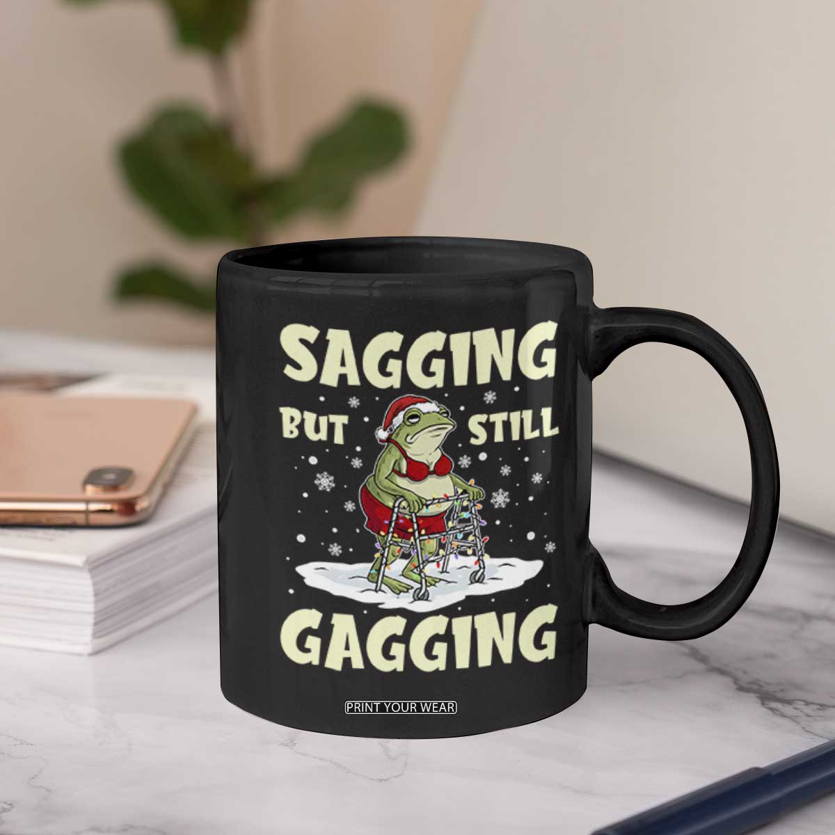 Funny Sagging But Still Gagging Christmas Frog Coffee Mug Funny Cringe Meme Gag Humor TS11 Print Your Wear