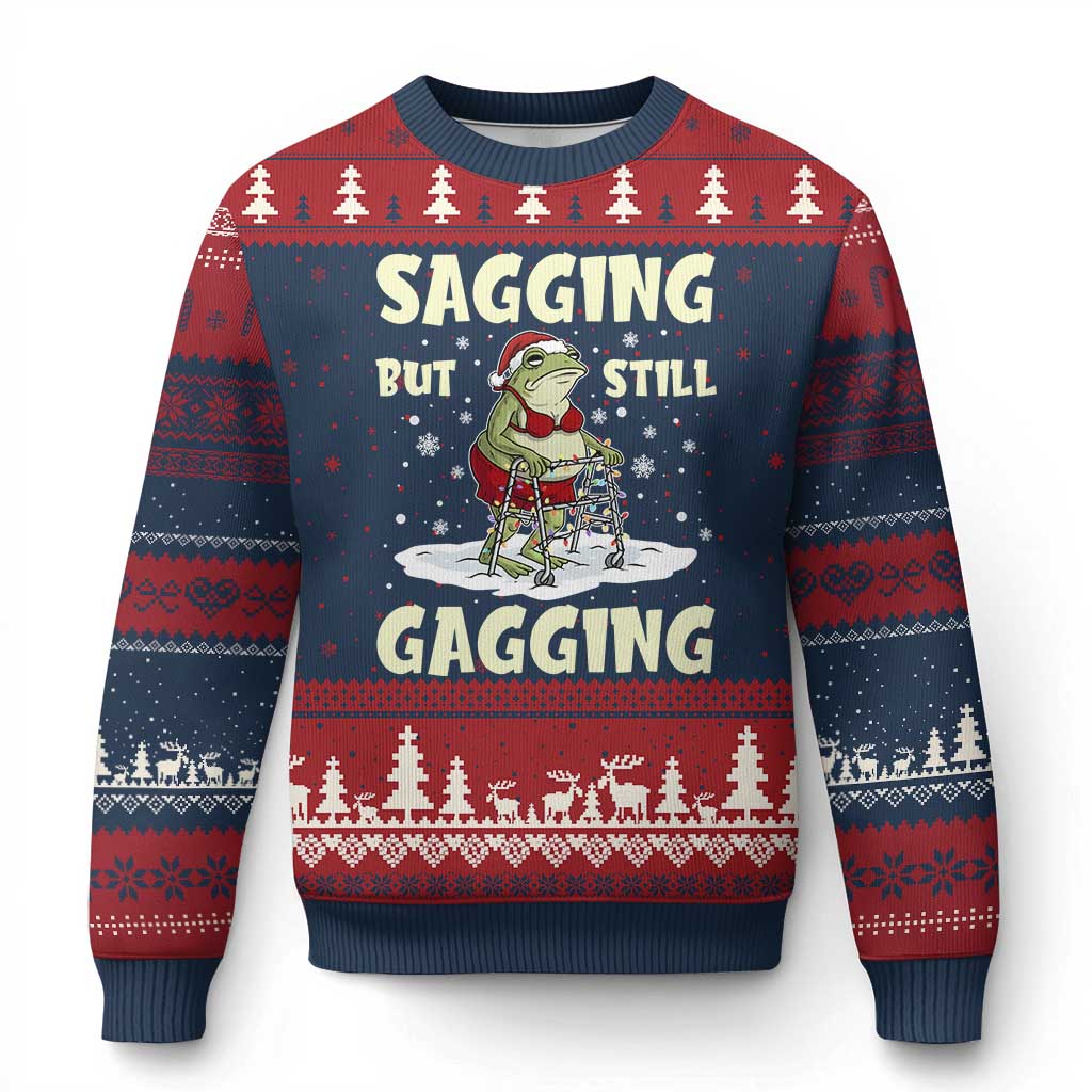 Funny Sagging But Still Gagging Xmas Frog Ugly Christmas Sweater Funny Cringe Meme Gag Humor TS11 Navy Red Print Your Wear