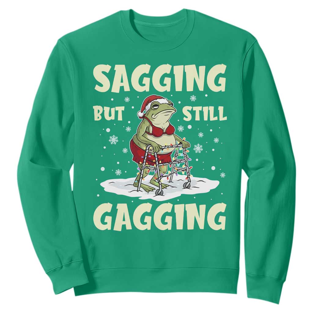 Funny Sagging But Still Gagging Christmas Frog Sweatshirt Funny Cringe Meme Gag Humor TS11 Irish Green Print Your Wear