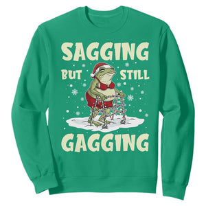 Funny Sagging But Still Gagging Christmas Frog Sweatshirt Funny Cringe Meme Gag Humor TS11 Irish Green Print Your Wear