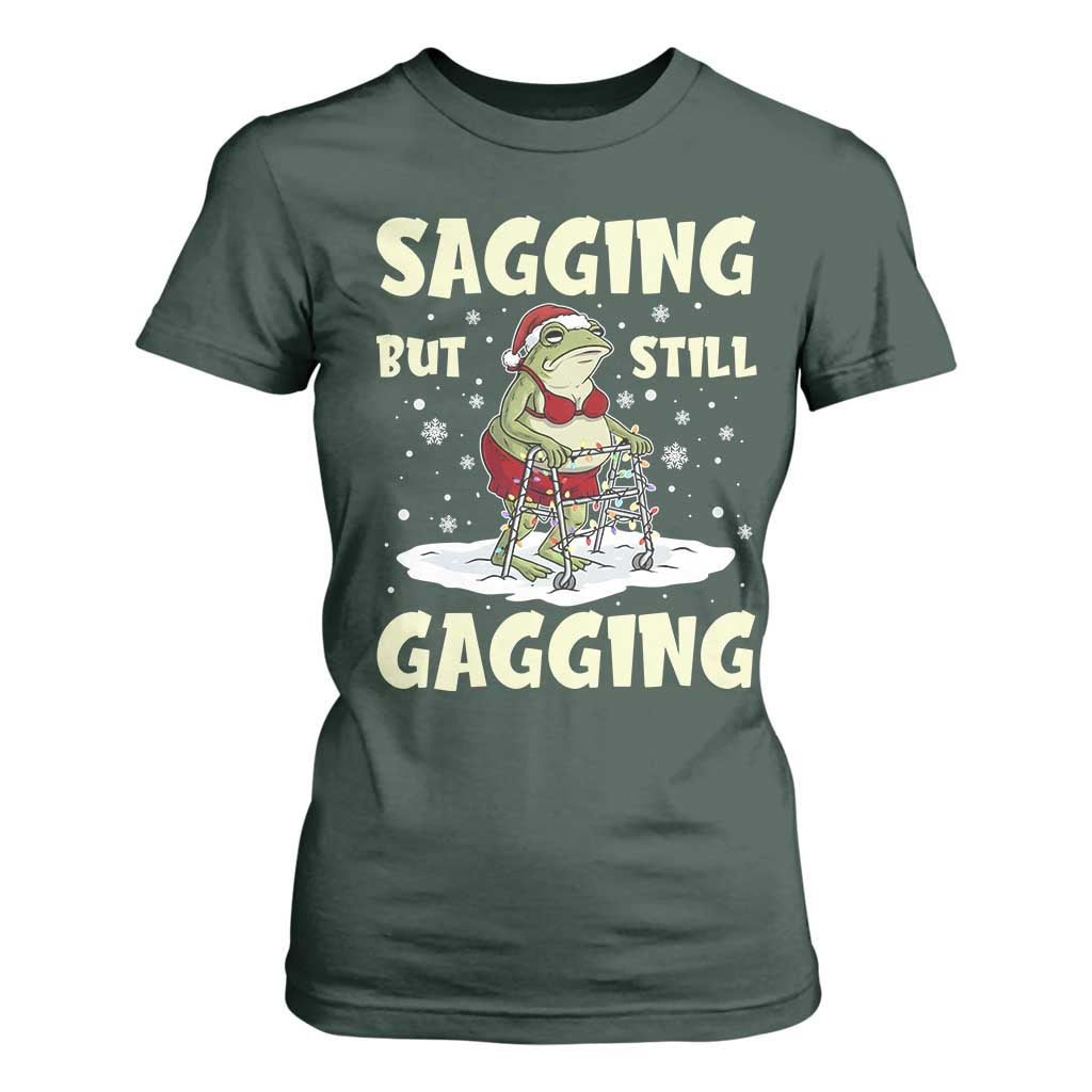 Funny Sagging But Still Gagging Christmas Frog T Shirt For Women Funny Cringe Meme Gag Humor TS11 Dark Forest Green Print Your Wear