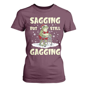 Funny Sagging But Still Gagging Christmas Frog T Shirt For Women Funny Cringe Meme Gag Humor TS11 Maroon Print Your Wear
