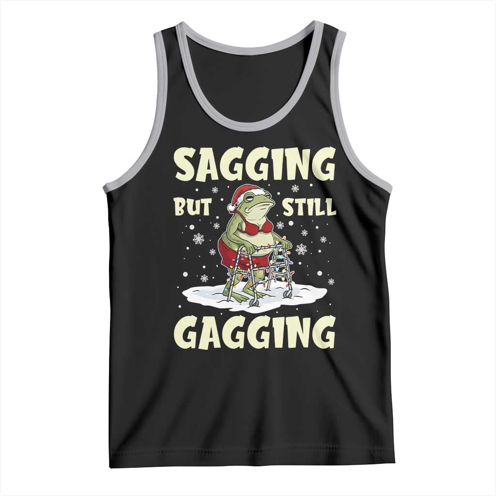 Funny Sagging But Still Gagging Christmas Frog Tank Top Funny Cringe Meme Gag Humor TS11 Black Athletic Heather Print Your Wear