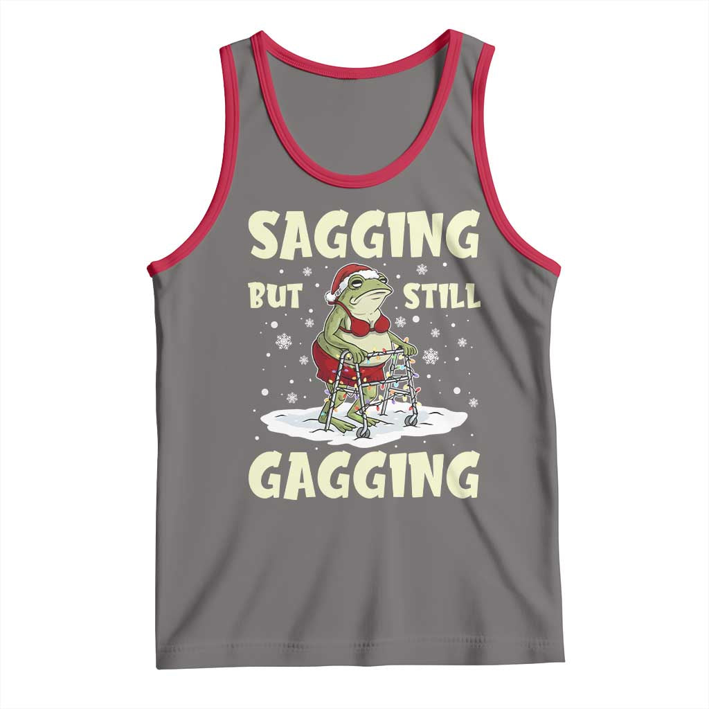 Funny Sagging But Still Gagging Christmas Frog Tank Top Funny Cringe Meme Gag Humor TS11 Deep Heather Red Print Your Wear