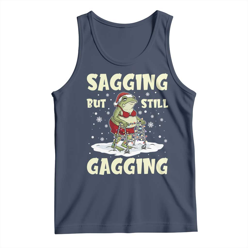 Funny Sagging But Still Gagging Christmas Frog Tank Top Funny Cringe Meme Gag Humor TS11 Navy Print Your Wear