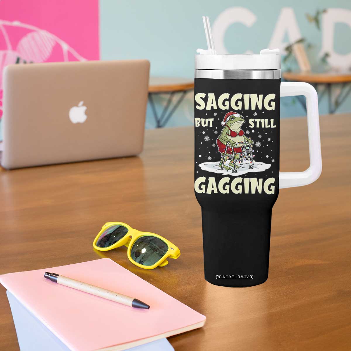 Funny Sagging But Still Gagging Christmas Frog Tumbler With Handle Funny Cringe Meme Gag Humor TS11 Print Your Wear