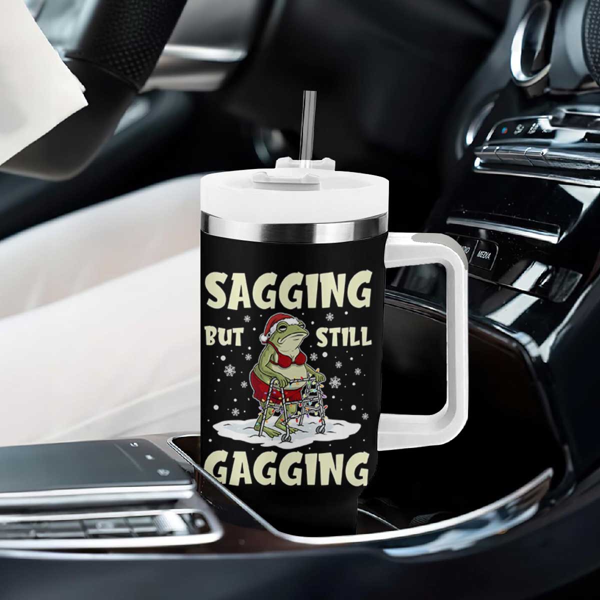 Funny Sagging But Still Gagging Christmas Frog Tumbler With Handle Funny Cringe Meme Gag Humor TS11 Print Your Wear