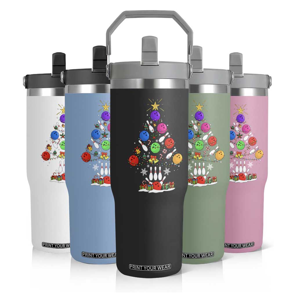 Funny Bowling Christmas Tree Lights Xmas Bowler Flip Straw Tumbler TS11 Print Your Wear