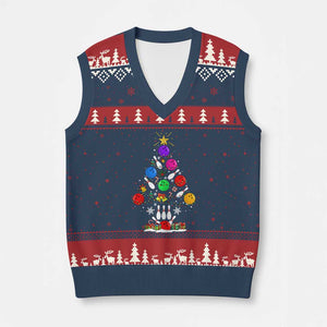 Funny Bowling Christmas Tree Lights Xmas Bowler V-Neck Knit Sweater Vest TS11 Navy Red Print Your Wear