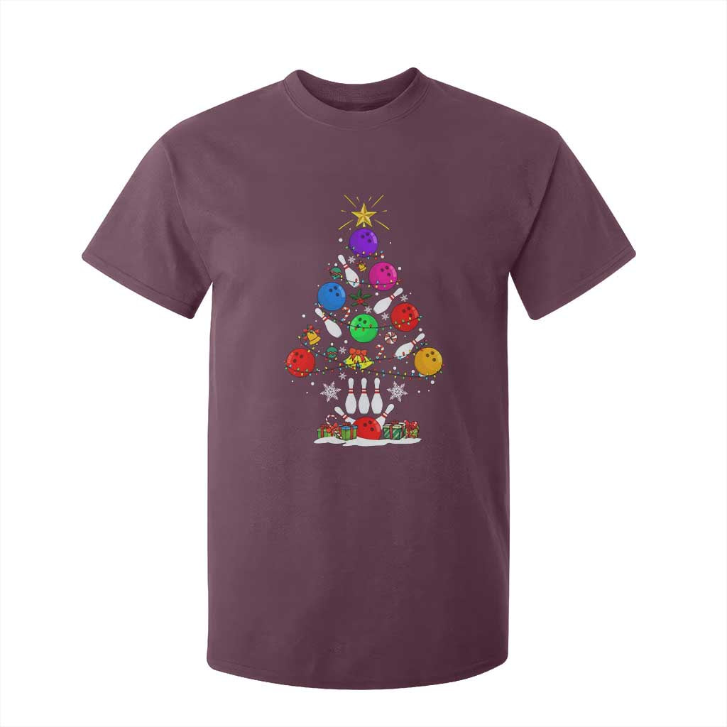 Funny Bowling Christmas Tree Lights Xmas Bowler T Shirt For Kid TS11 Maroon Print Your Wear