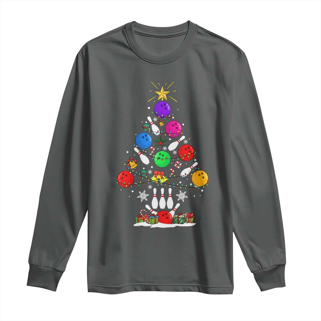 Funny Bowling Christmas Tree Lights Xmas Bowler Long Sleeve Shirt TS11 Dark Heather Print Your Wear