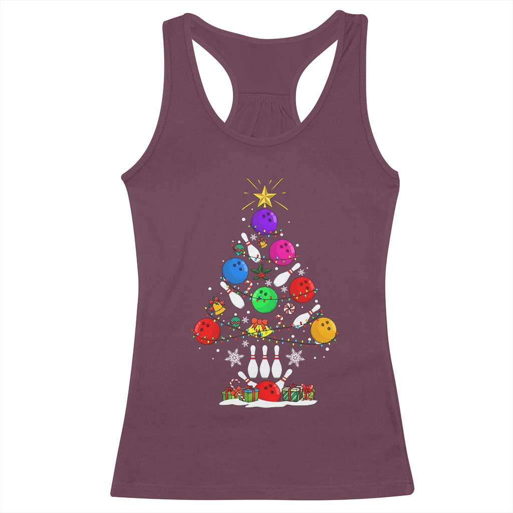 Funny Bowling Christmas Tree Lights Xmas Bowler Racerback Tank Top TS11 Maroon Print Your Wear