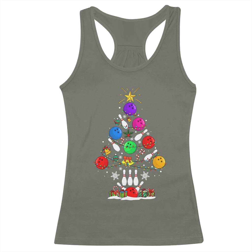 Funny Bowling Christmas Tree Lights Xmas Bowler Racerback Tank Top TS11 Military Green Print Your Wear