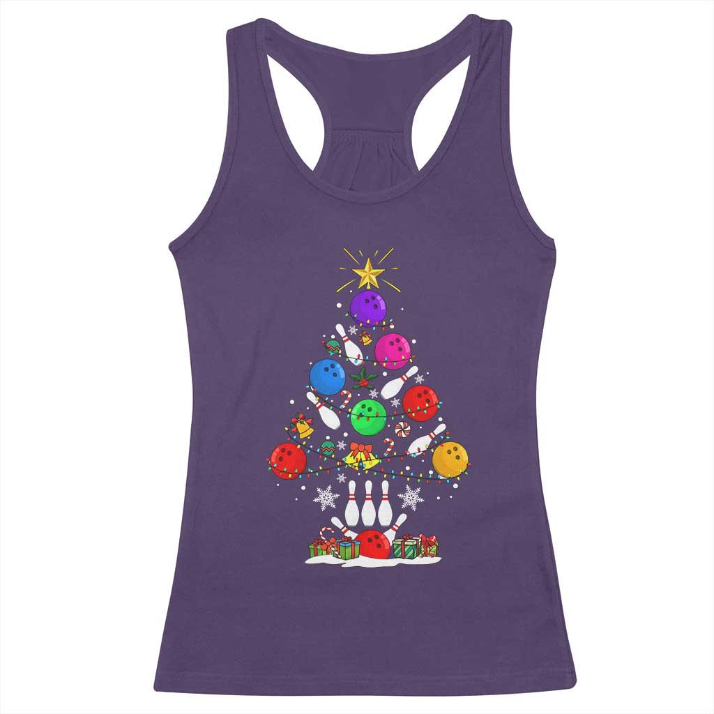 Funny Bowling Christmas Tree Lights Xmas Bowler Racerback Tank Top TS11 Purple Print Your Wear