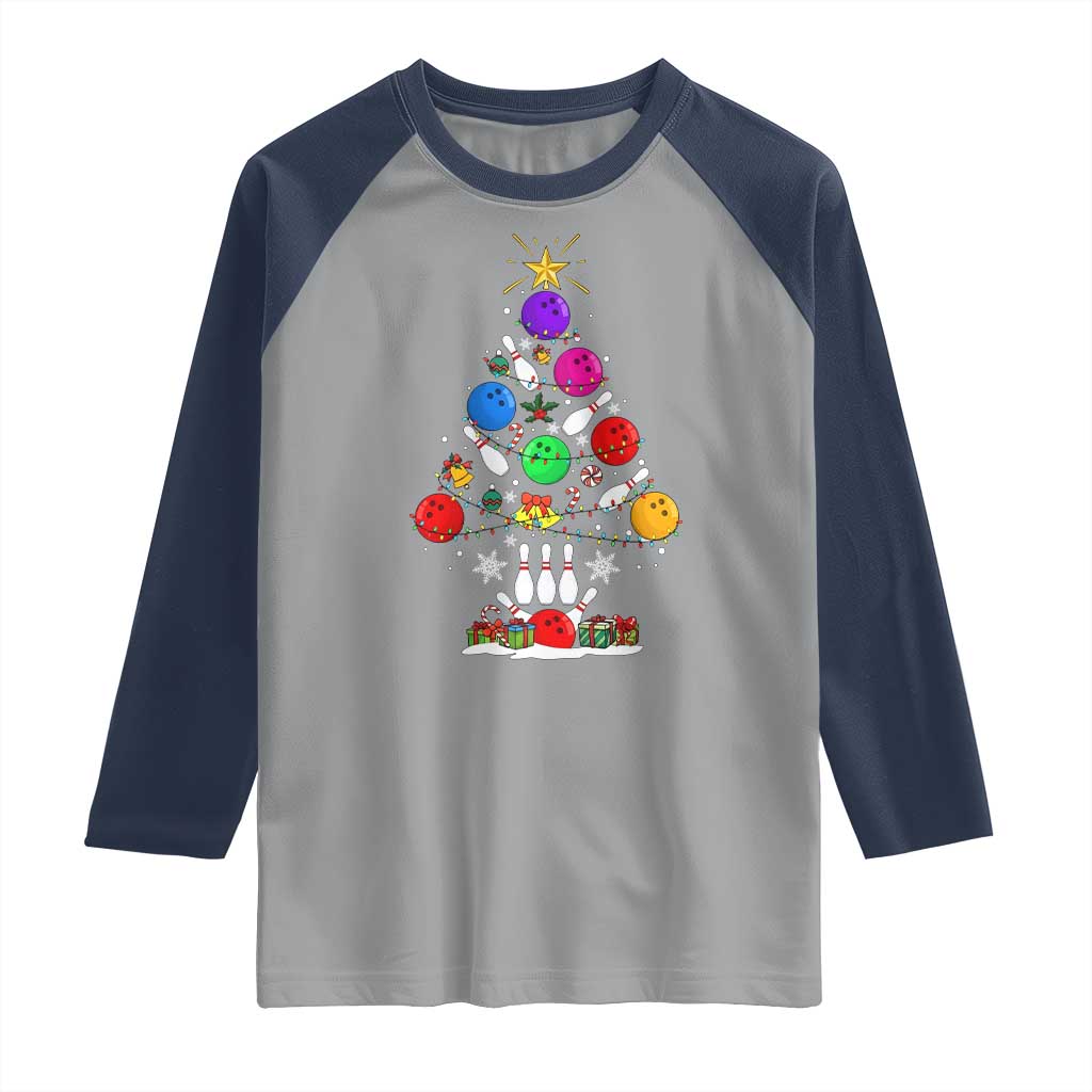 Funny Bowling Christmas Tree Lights Xmas Bowler Raglan Shirt TS11 Sport Gray Navy Print Your Wear