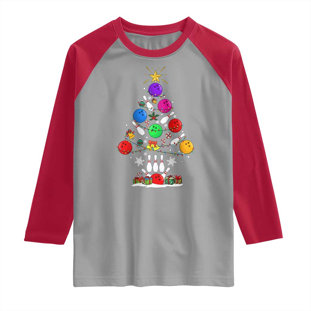 Funny Bowling Christmas Tree Lights Xmas Bowler Raglan Shirt TS11 Sport Gray Red Print Your Wear