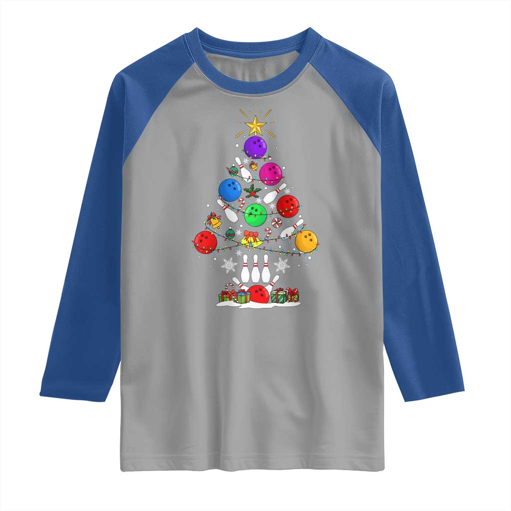 Funny Bowling Christmas Tree Lights Xmas Bowler Raglan Shirt TS11 Sport Gray Royal Print Your Wear
