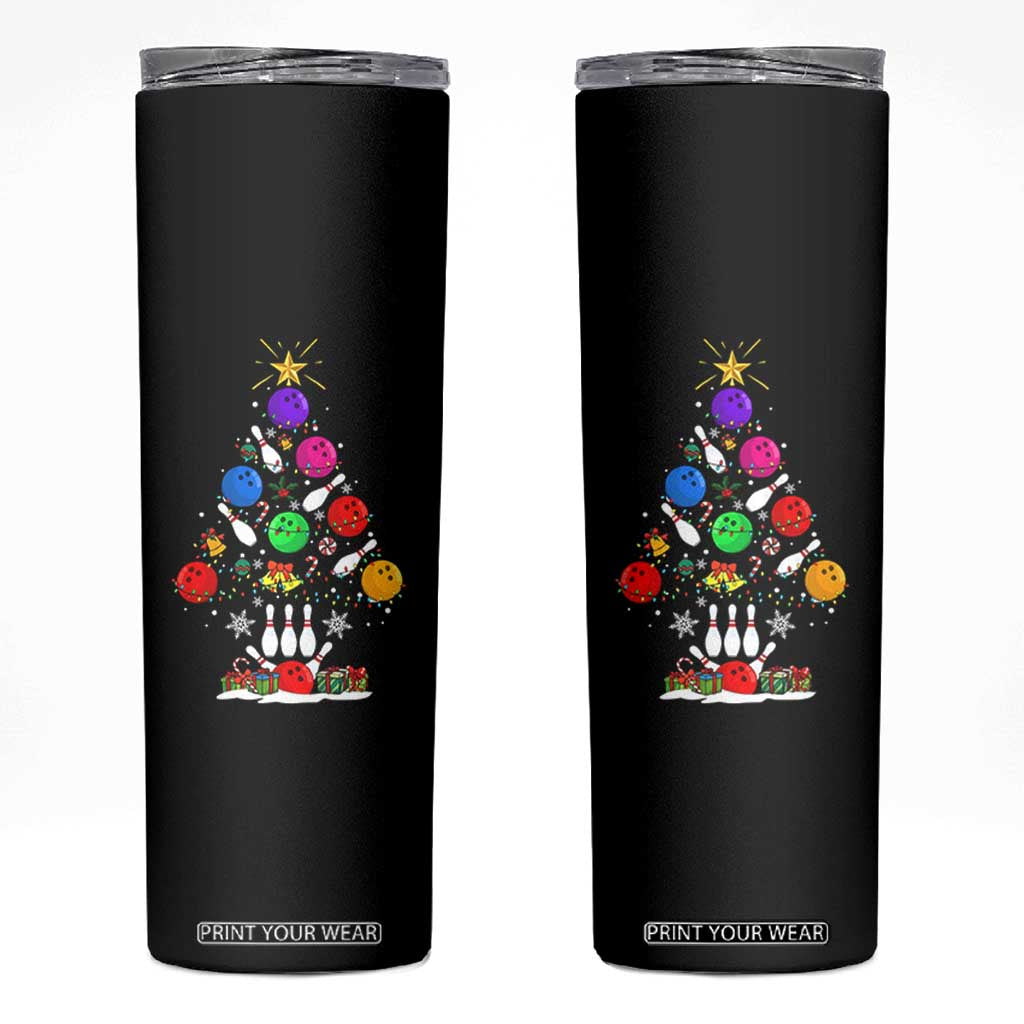 Funny Bowling Christmas Tree Lights Xmas Bowler Skinny Tumbler TS11 Black Print Your Wear