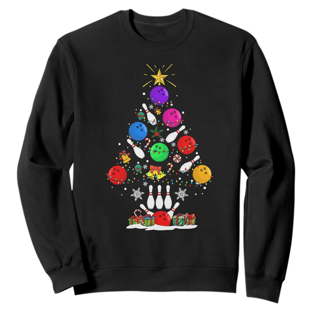 Funny Bowling Christmas Tree Lights Xmas Bowler Sweatshirt TS11 Black Print Your Wear