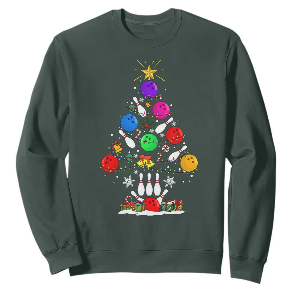 Funny Bowling Christmas Tree Lights Xmas Bowler Sweatshirt TS11 Dark Forest Green Print Your Wear