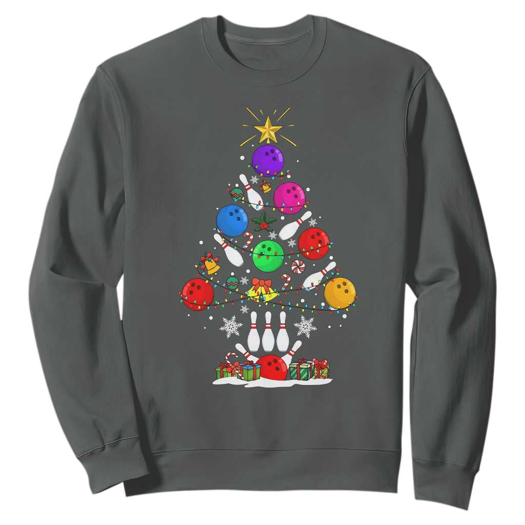 Funny Bowling Christmas Tree Lights Xmas Bowler Sweatshirt TS11 Dark Heather Print Your Wear
