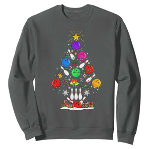 Funny Bowling Christmas Tree Lights Xmas Bowler Sweatshirt TS11 Dark Heather Print Your Wear